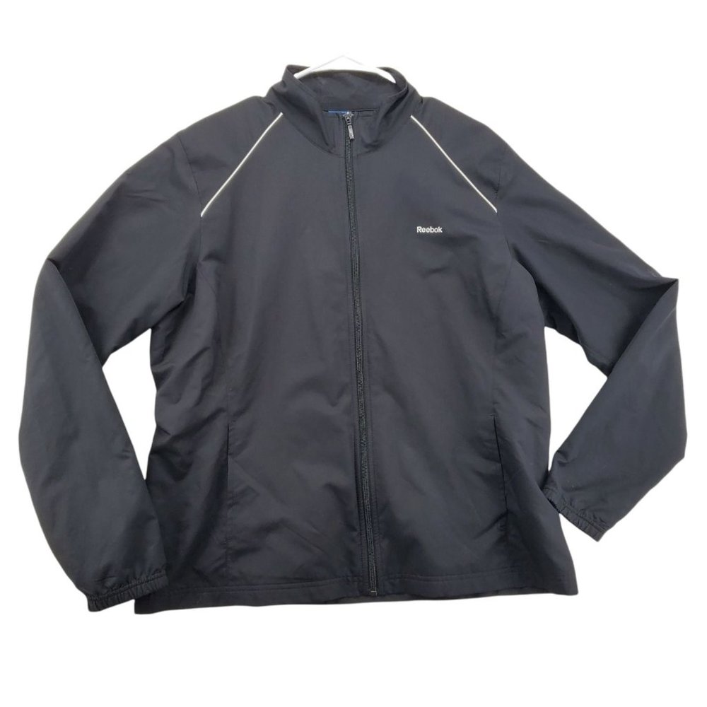 REEBOK Windbreaker Women's Warm Up Track Jacket Full-Zip Black Size XL